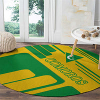 Comoros Flag Round Carpet with Green and Yellow Design and National Emblem