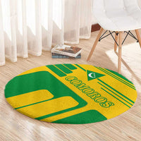 Comoros Flag Round Carpet with Green and Yellow Design and National Emblem