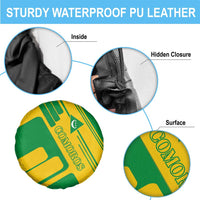 Comoros Flag Spare Tire Cover with Green and Yellow Design and National Emblem