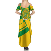 Comoros Flag Summer Maxi Dress with Green and Yellow Design and National Emblem