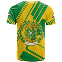 Comoros Flag T Shirt with Green and Yellow Design and National Emblem