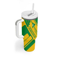Comoros Flag Tumbler With Handle with Green and Yellow Design and National Emblem