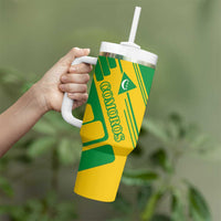Comoros Flag Tumbler With Handle with Green and Yellow Design and National Emblem
