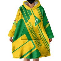Comoros Flag Wearable Blanket Hoodie with Green and Yellow Design and National Emblem