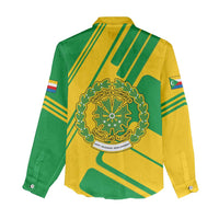Comoros Flag Women Casual Shirt with Green and Yellow Design and National Emblem