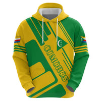 Comoros Flag Zip Hoodie with Green and Yellow Design and National Emblem