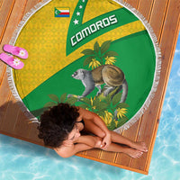 Comoros Beach Blanket with National Flag Lemur Design and Ylang Ylang Flower Pattern