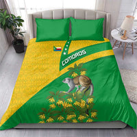 Comoros Bedding Set with National Flag Lemur Design and Ylang Ylang Flower Pattern