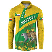 Comoros Button Sweatshirt with National Flag Lemur Design and Ylang Ylang Flower Pattern