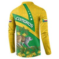 Comoros Button Sweatshirt with National Flag Lemur Design and Ylang Ylang Flower Pattern