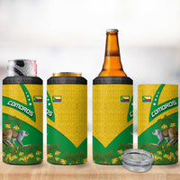 Comoros 4 in 1 Can Cooler Tumbler with National Flag Lemur Design and Ylang Ylang Flower Pattern