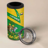 Comoros 4 in 1 Can Cooler Tumbler with National Flag Lemur Design and Ylang Ylang Flower Pattern