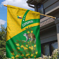 Comoros Garden Flag with National Flag Lemur Design and Ylang Ylang Flower Pattern