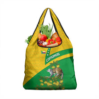 Comoros Grocery Bag with National Flag Lemur Design and Ylang Ylang Flower Pattern
