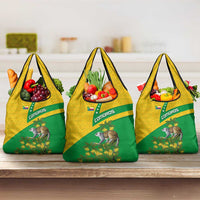 Comoros Grocery Bag with National Flag Lemur Design and Ylang Ylang Flower Pattern