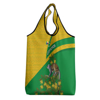 Comoros Grocery Bag with National Flag Lemur Design and Ylang Ylang Flower Pattern