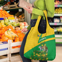 Comoros Grocery Bag with National Flag Lemur Design and Ylang Ylang Flower Pattern