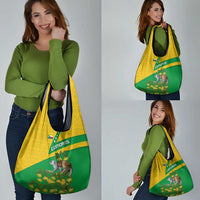 Comoros Grocery Bag with National Flag Lemur Design and Ylang Ylang Flower Pattern