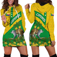 Comoros Hoodie Dress with National Flag Lemur Design and Ylang Ylang Flower Pattern