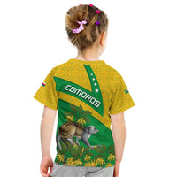 Comoros Kid T Shirt with National Flag Lemur Design and Ylang Ylang Flower Pattern