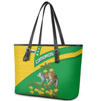 Comoros Leather Tote Bag with National Flag Lemur Design and Ylang Ylang Flower Pattern