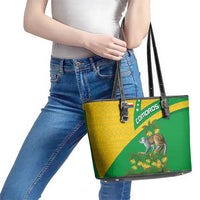 Comoros Leather Tote Bag with National Flag Lemur Design and Ylang Ylang Flower Pattern
