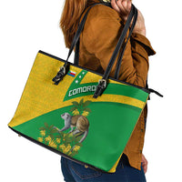 Comoros Leather Tote Bag with National Flag Lemur Design and Ylang Ylang Flower Pattern