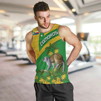 Comoros Men Tank Top with National Flag Lemur Design and Ylang Ylang Flower Pattern