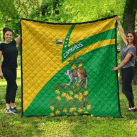 Comoros Quilt with National Flag Lemur Design and Ylang Ylang Flower Pattern