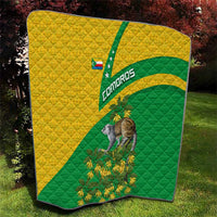 Comoros Quilt with National Flag Lemur Design and Ylang Ylang Flower Pattern