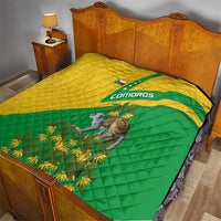 Comoros Quilt with National Flag Lemur Design and Ylang Ylang Flower Pattern