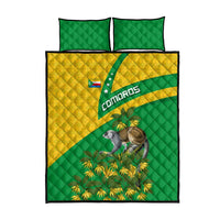 Comoros Quilt Bed Set with National Flag Lemur Design and Ylang Ylang Flower Pattern