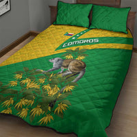Comoros Quilt Bed Set with National Flag Lemur Design and Ylang Ylang Flower Pattern