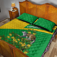 Comoros Quilt Bed Set with National Flag Lemur Design and Ylang Ylang Flower Pattern