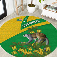 Comoros Round Carpet with National Flag Lemur Design and Ylang Ylang Flower Pattern