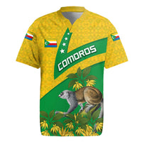 Comoros Rugby Jersey with National Flag Lemur Design and Ylang Ylang Flower Pattern