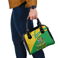 Comoros Shoulder Handbag with National Flag Lemur Design and Ylang Ylang Flower Pattern