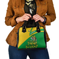 Comoros Shoulder Handbag with National Flag Lemur Design and Ylang Ylang Flower Pattern