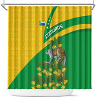 Comoros Shower Curtain with National Flag Lemur Design and Ylang Ylang Flower Pattern