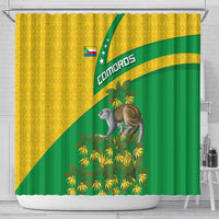 Comoros Shower Curtain with National Flag Lemur Design and Ylang Ylang Flower Pattern