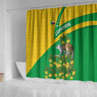 Comoros Shower Curtain with National Flag Lemur Design and Ylang Ylang Flower Pattern