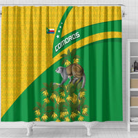 Comoros Shower Curtain with National Flag Lemur Design and Ylang Ylang Flower Pattern