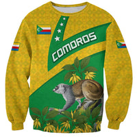 Comoros Sweatshirt with National Flag Lemur Design and Ylang Ylang Flower Pattern