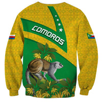 Comoros Sweatshirt with National Flag Lemur Design and Ylang Ylang Flower Pattern