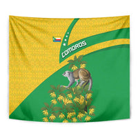 Comoros Tapestry with National Flag Lemur Design and Ylang Ylang Flower Pattern