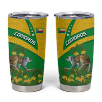 Comoros Tumbler Cup with National Flag Lemur Design and Ylang Ylang Flower Pattern