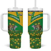 Comoros Tumbler With Handle with National Flag Lemur Design and Ylang Ylang Flower Pattern