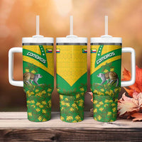 Comoros Tumbler With Handle with National Flag Lemur Design and Ylang Ylang Flower Pattern