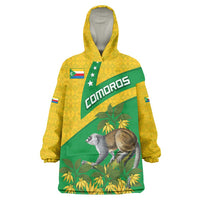 Comoros Wearable Blanket Hoodie with National Flag Lemur Design and Ylang Ylang Flower Pattern