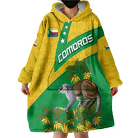Comoros Wearable Blanket Hoodie with National Flag Lemur Design and Ylang Ylang Flower Pattern